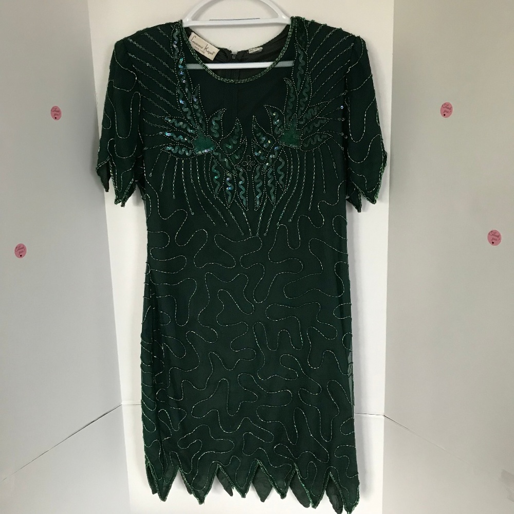 Laurence Kazar Vintage Beaded silk dress M (H-82)